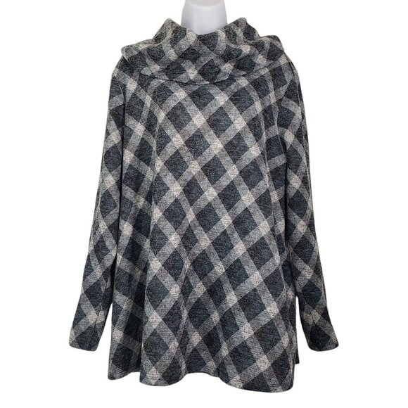 Lane Bryant Cowl Neck Tunic Top Diamond Plaid Gray Cozy Cabin Chic Size 18/20 - Picture 2 of 11